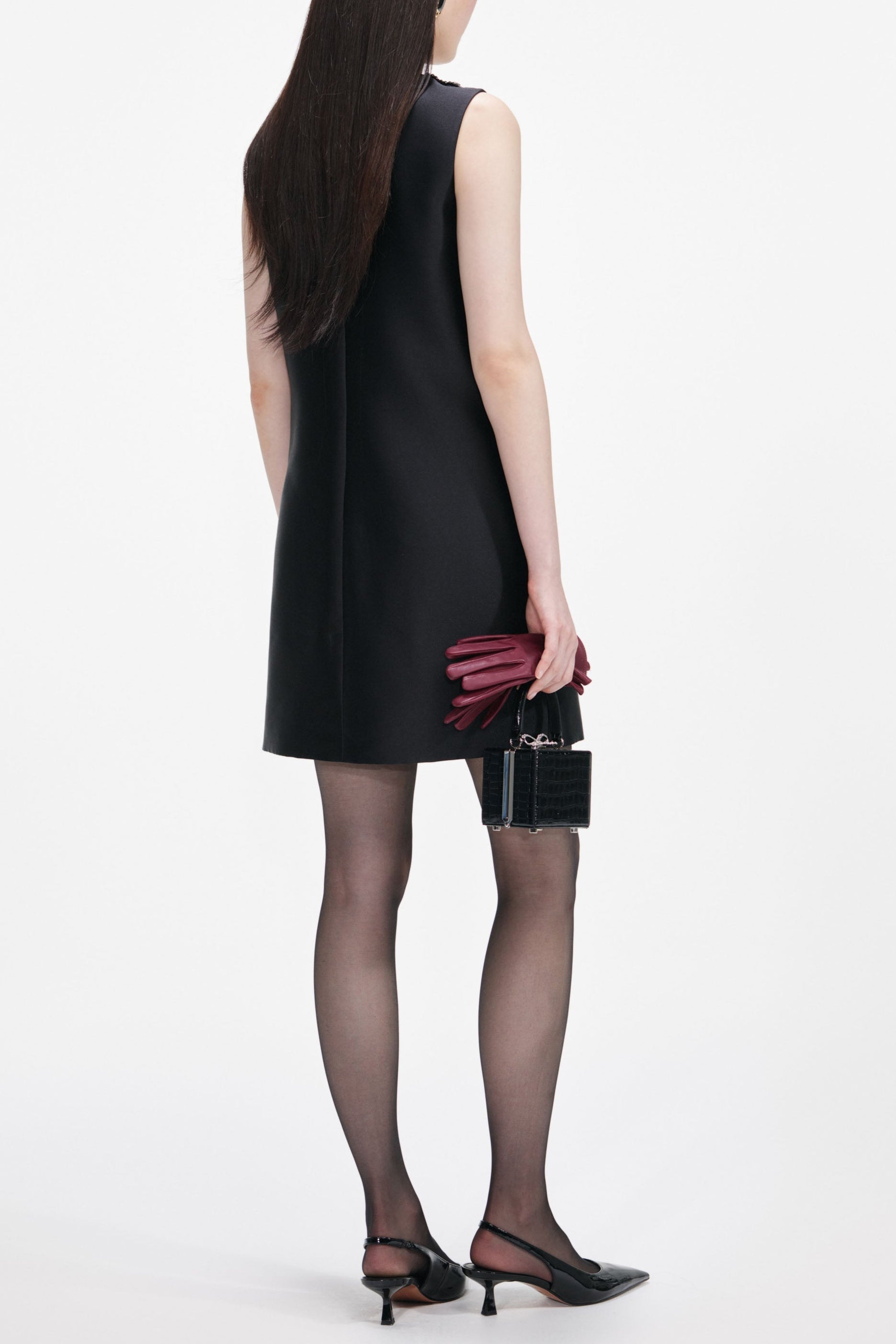 Maggie Black Taffeta Embellished Trim Mini Dress