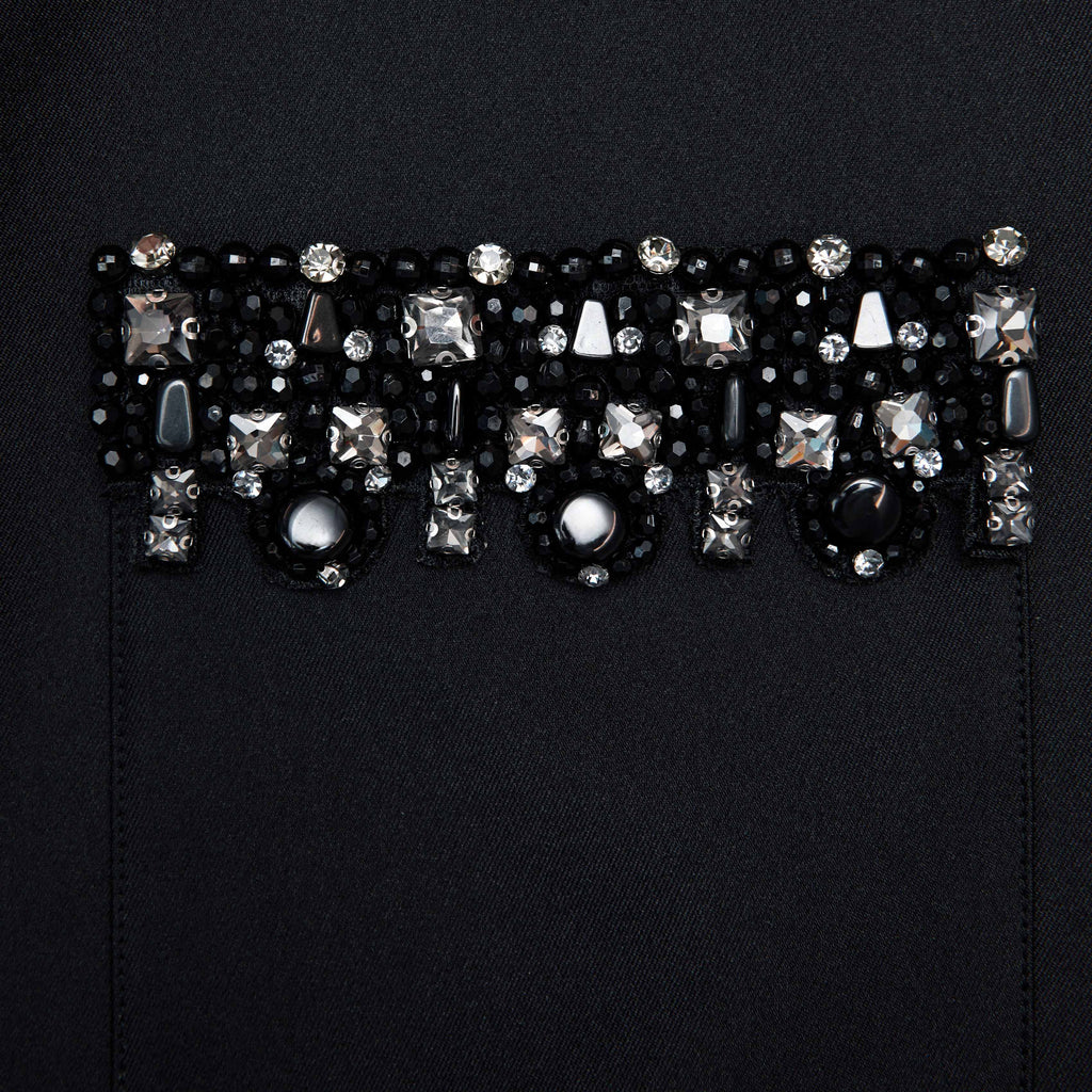 maggie Black Taffeta Embellished Trim Mini Dress