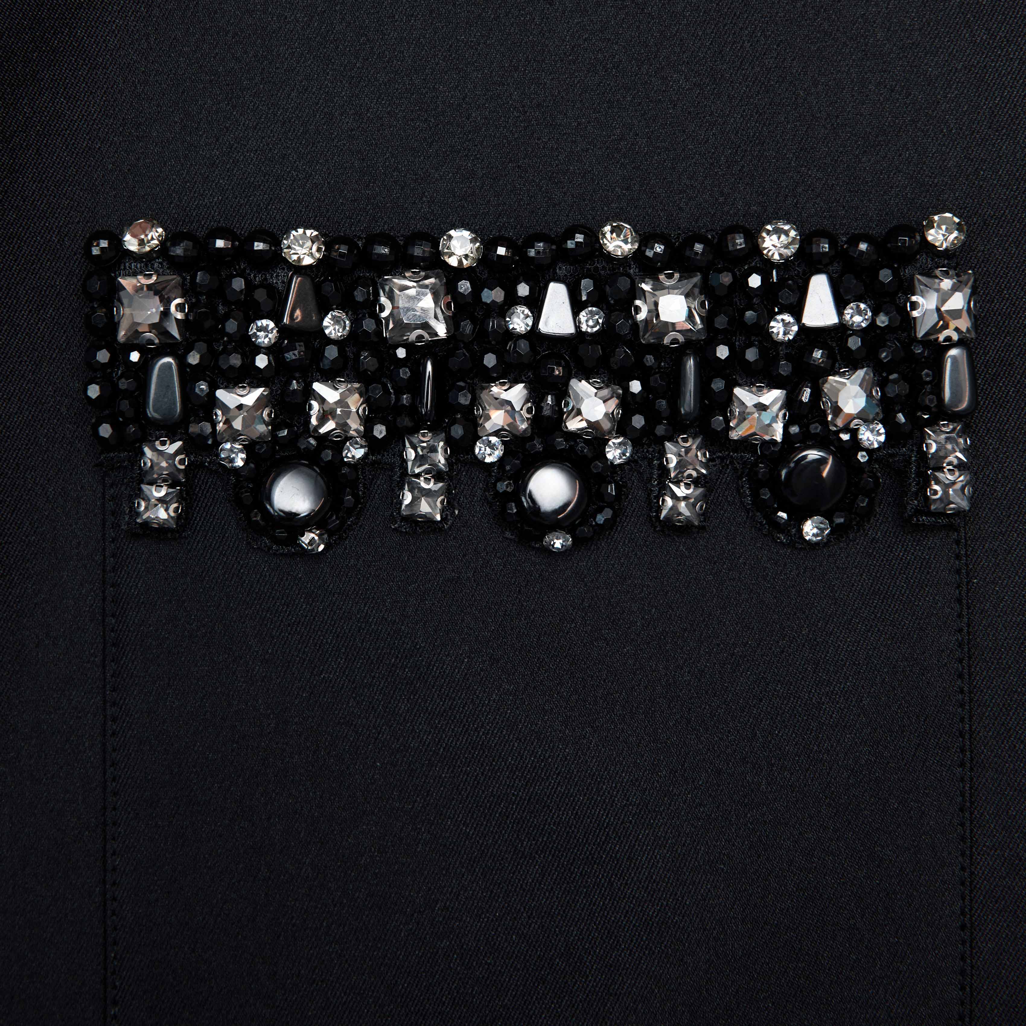 Maggie Black Taffeta Embellished Trim Mini Dress
