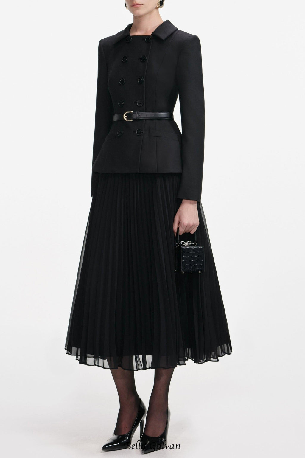rosalind Black Wool Crepe Midi Dress