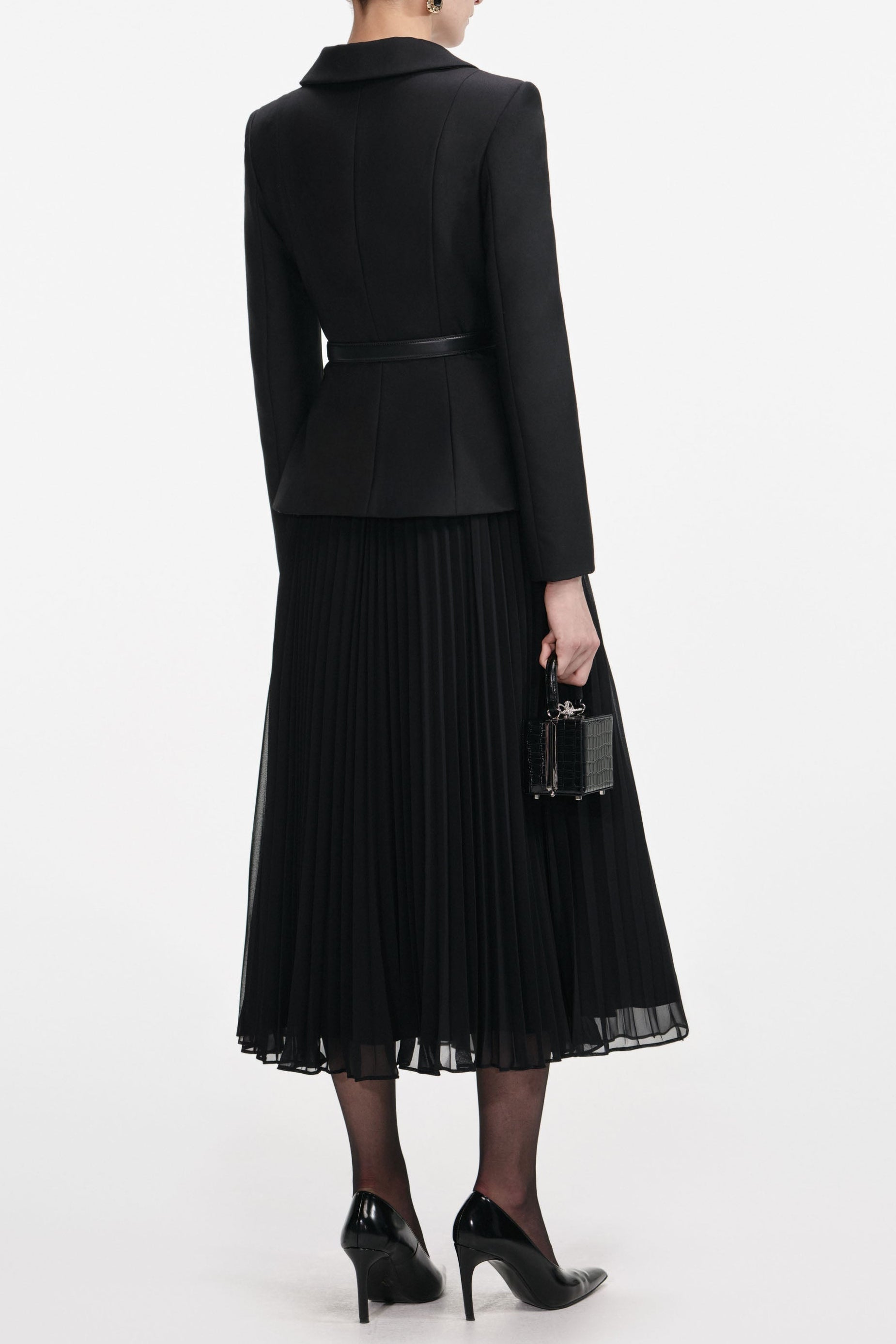 rosalind Black Wool Crepe Midi Dress