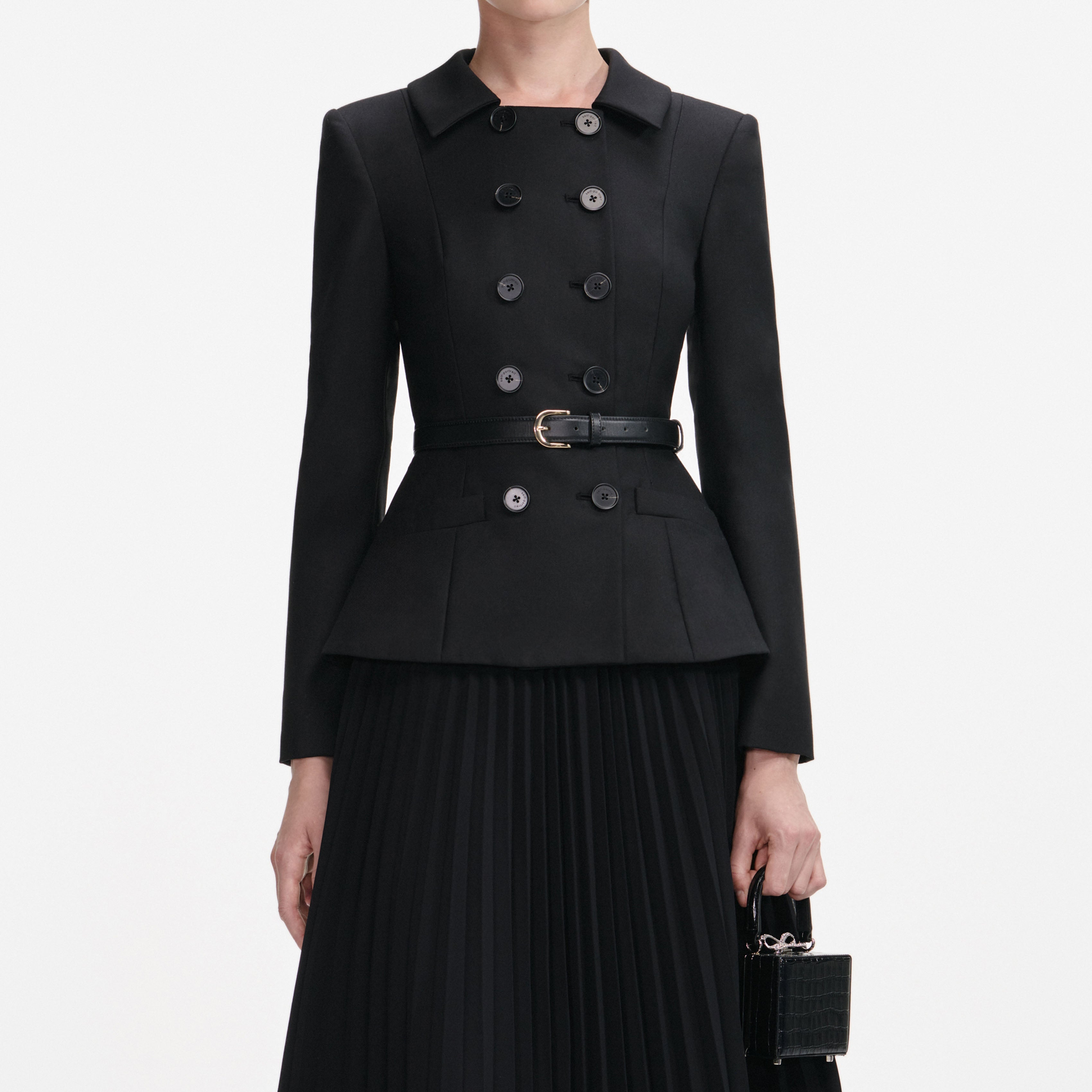 rosalind Black Wool Crepe Midi Dress