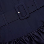 naomi Navy Belted Twill Midi Dress