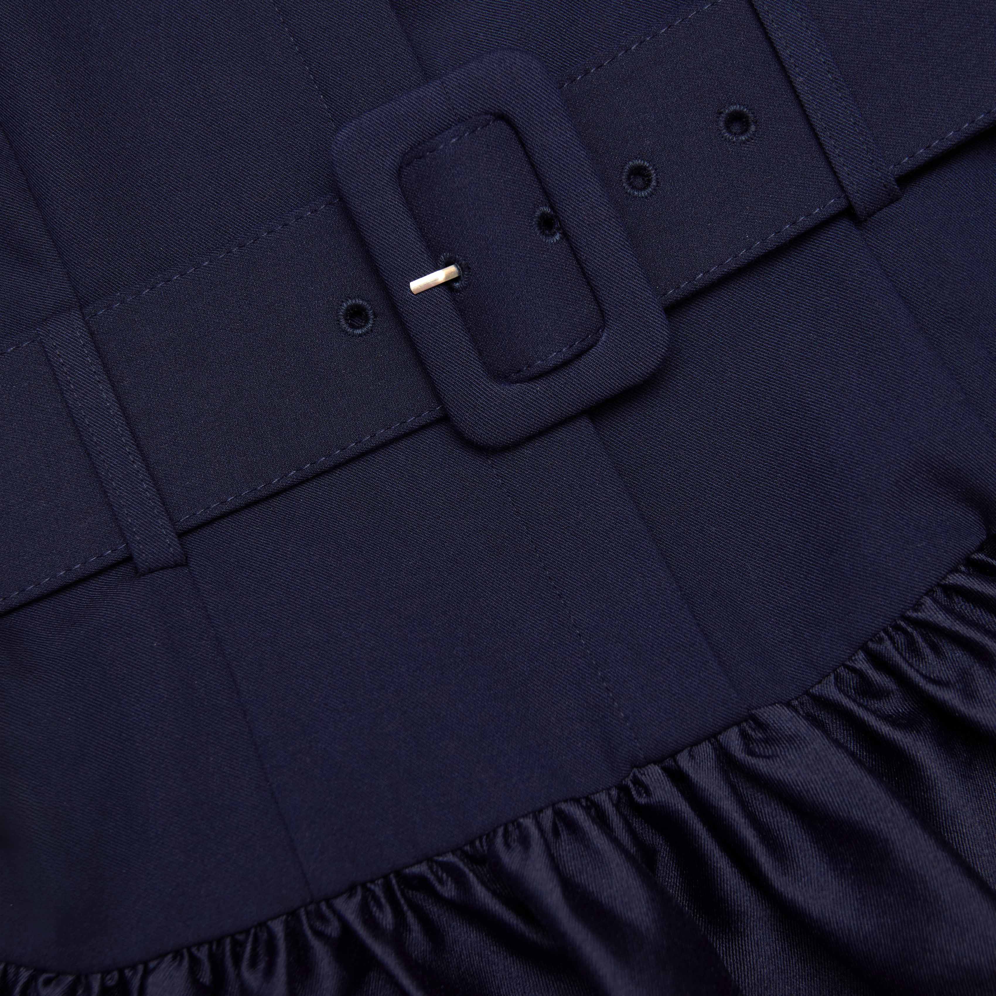 naomi Navy Belted Twill Midi Dress