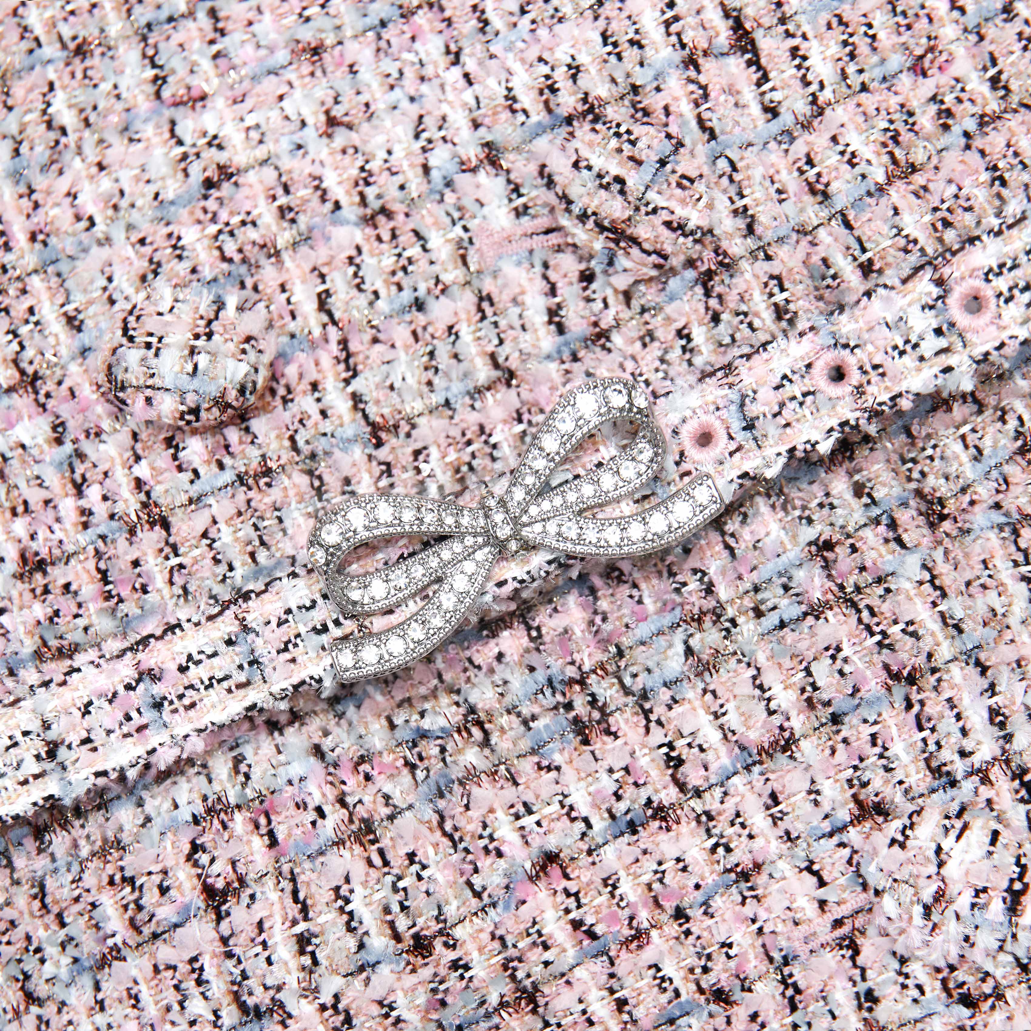 beulah Pink Boucle Metallic Tiered Midi Dress