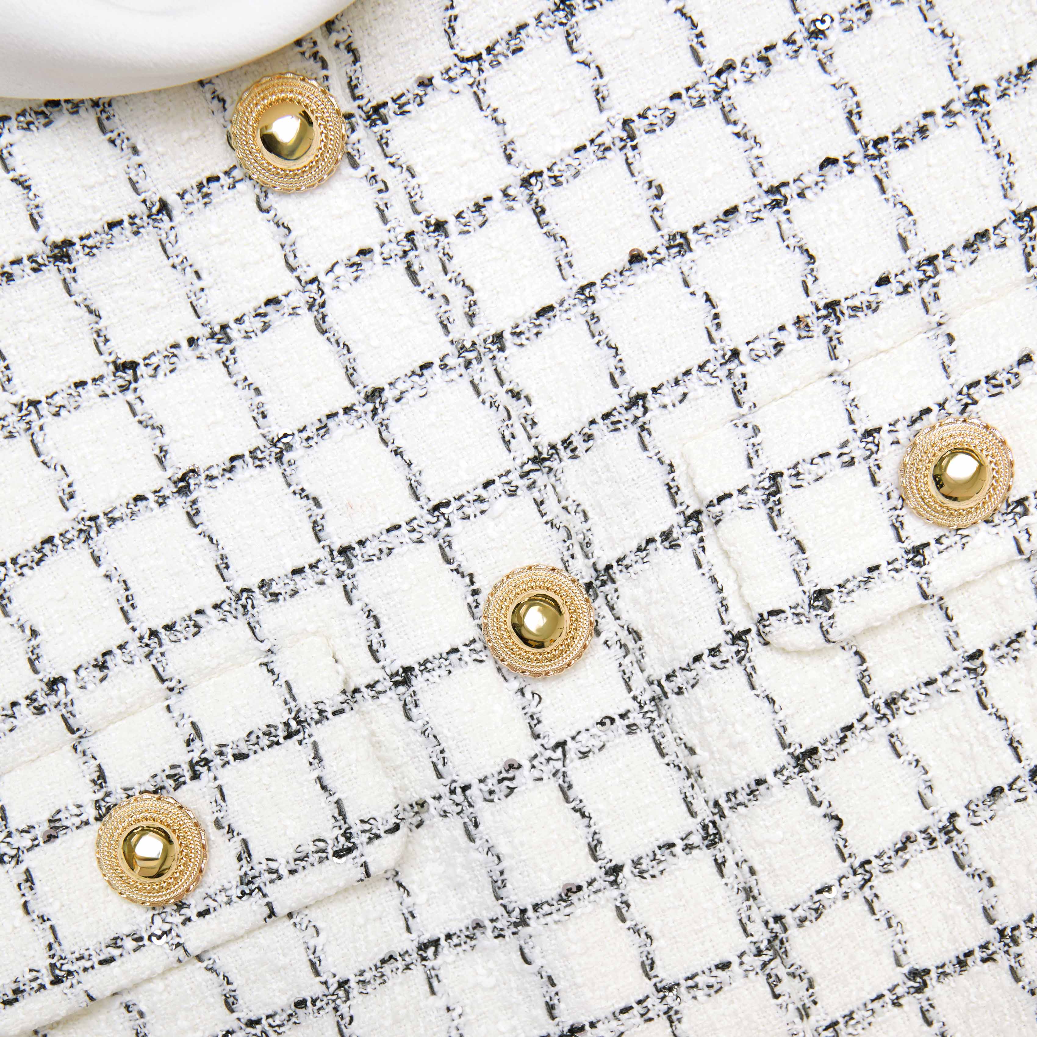 Flowering Girl Women Decorative Buttons Check Mini Dress In White