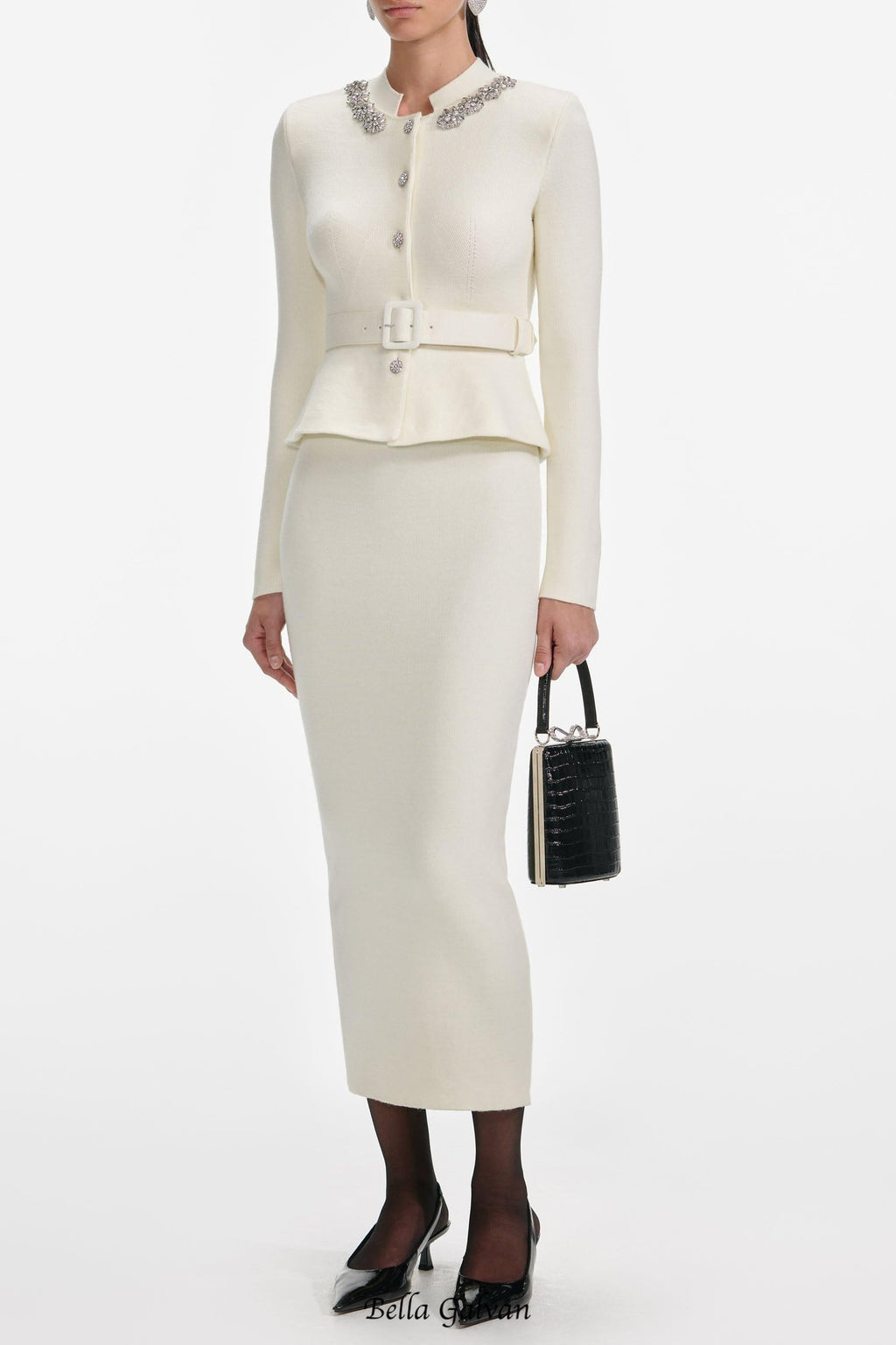 harriet Cream Wool Peplum Knit Midi Dress