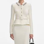 harriet Cream Wool Peplum Knit Midi Dress