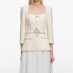 yuri Cream Boucle Long Sleeve Chiffon Midi Dress