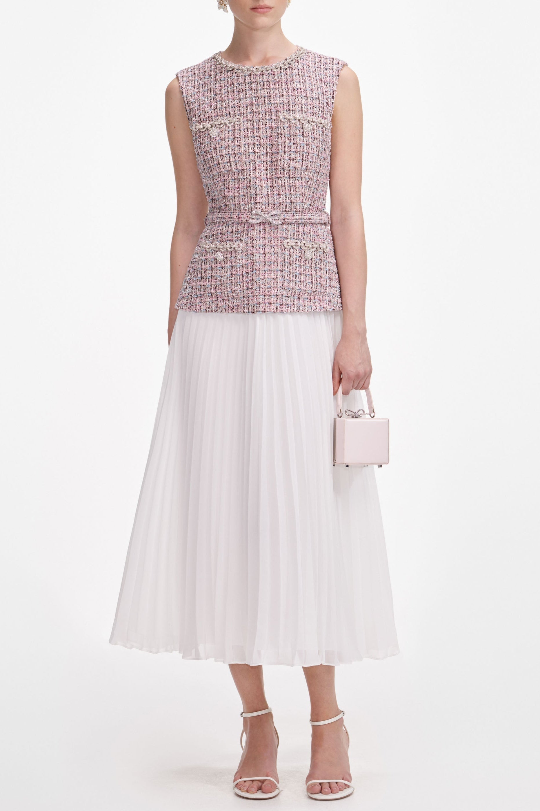 Aditi Pink Boucle Chiffon Midi Dress