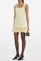 ophelia Yellow Crepe 3D Flower Mini Dress