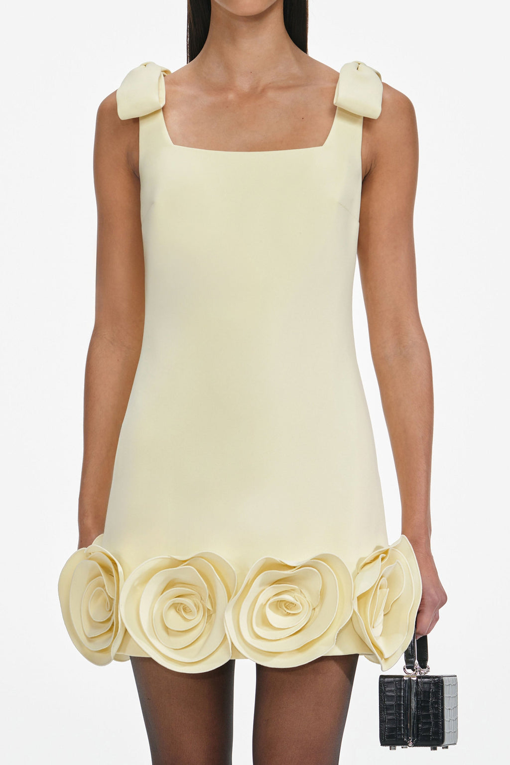 ophelia Yellow Crepe 3D Flower Mini Dress