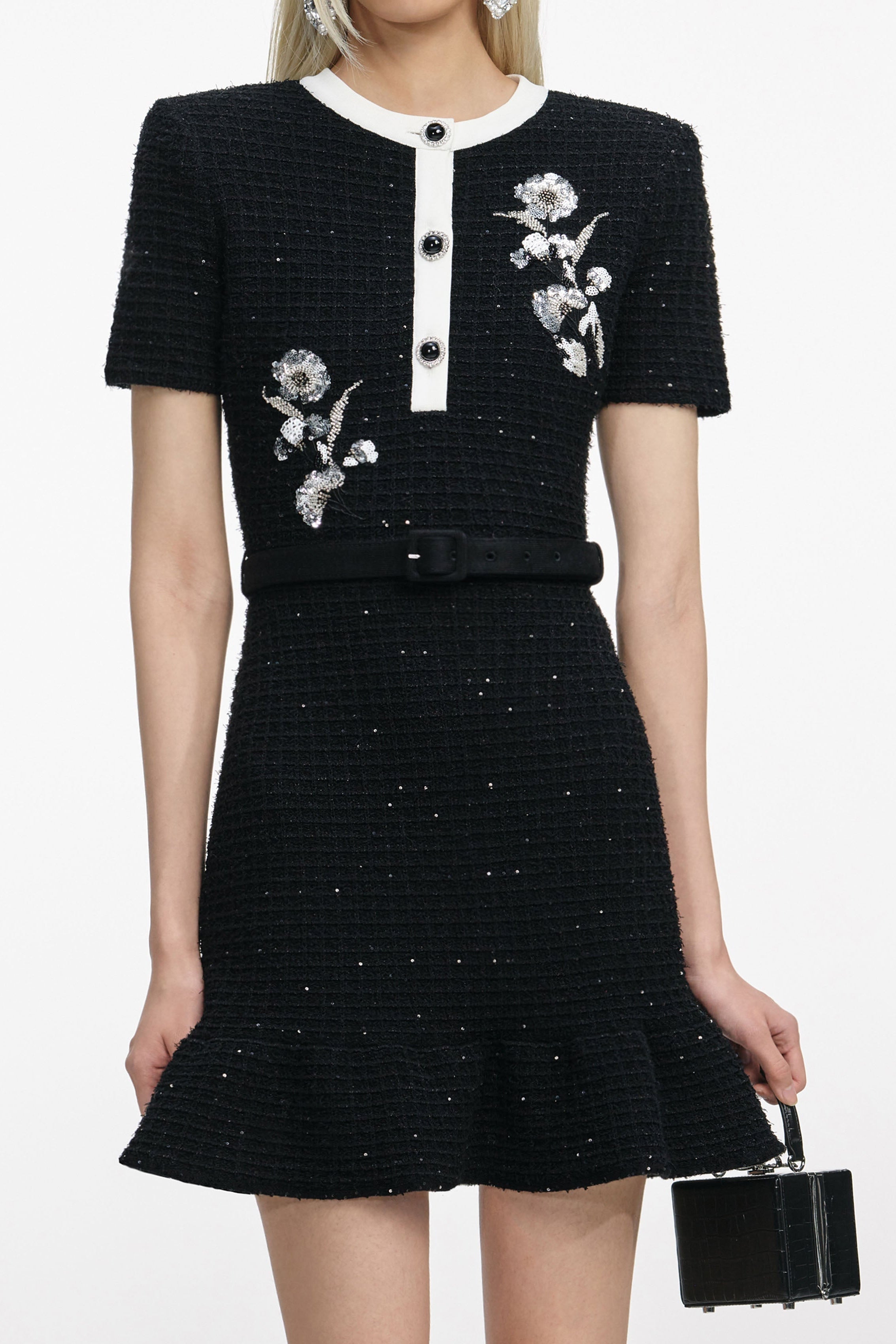 tammy Black Floral Textured Knit Mini Dress