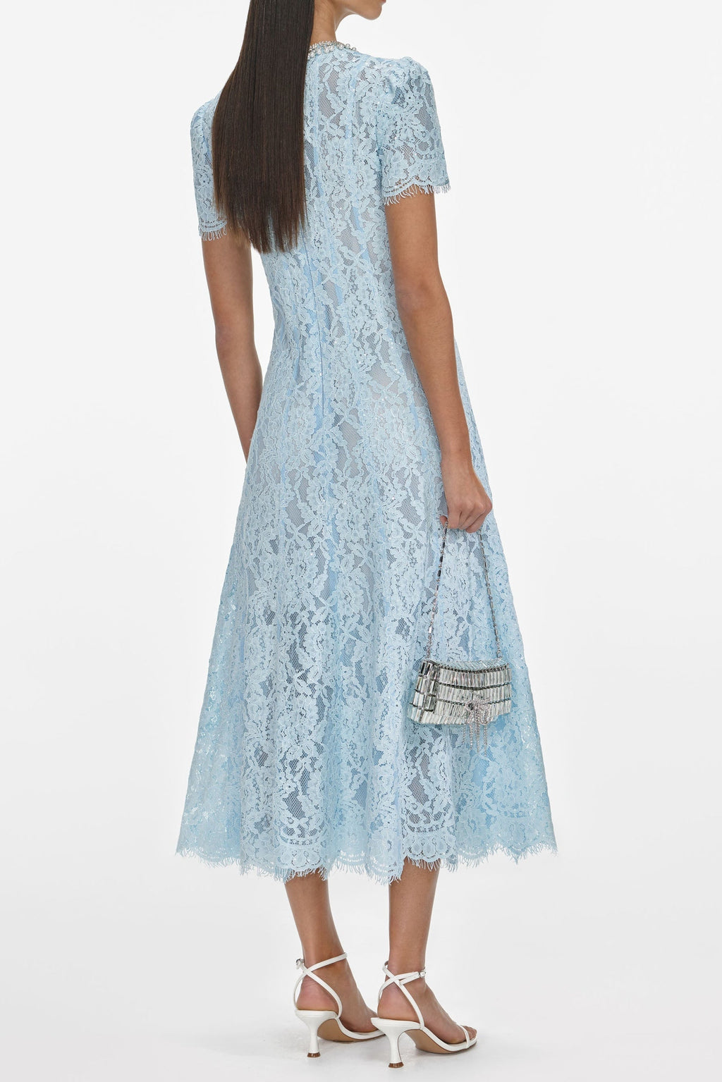 valerie Blue Lace Embellished Midi Dress
