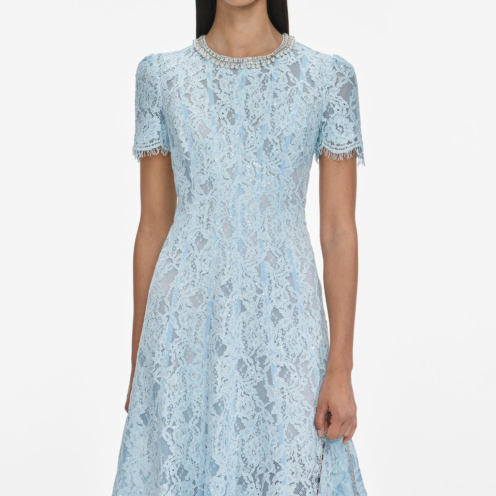 valerie Blue Lace Embellished Midi Dress