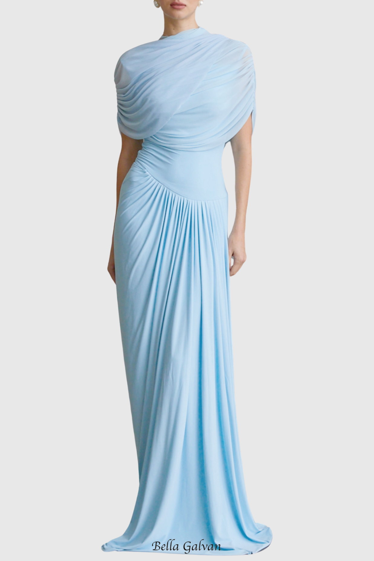Flowering Girl Women Aakifa Asymmetric Draped Maxi Dress in Baby blue