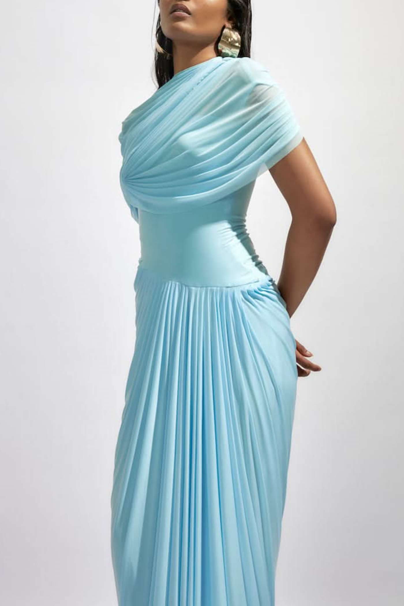 Flowering Girl Women Aakifa Asymmetric Draped Maxi Dress in Baby blue