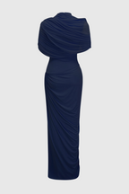 Flowering Girl Women Aakifa Asymmetric Draped Maxi Dress in Navy blue