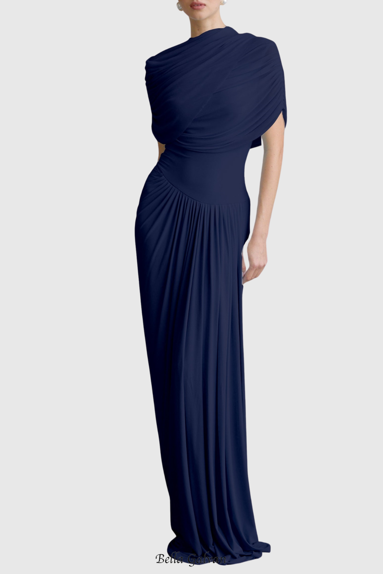 Flowering Girl Women Aakifa Asymmetric Draped Maxi Dress in Navy blue