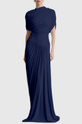 Flowering Girl Women Aakifa Asymmetric Draped Maxi Dress in Navy blue