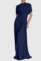 Flowering Girl Women Aakifa Asymmetric Draped Maxi Dress in Navy blue