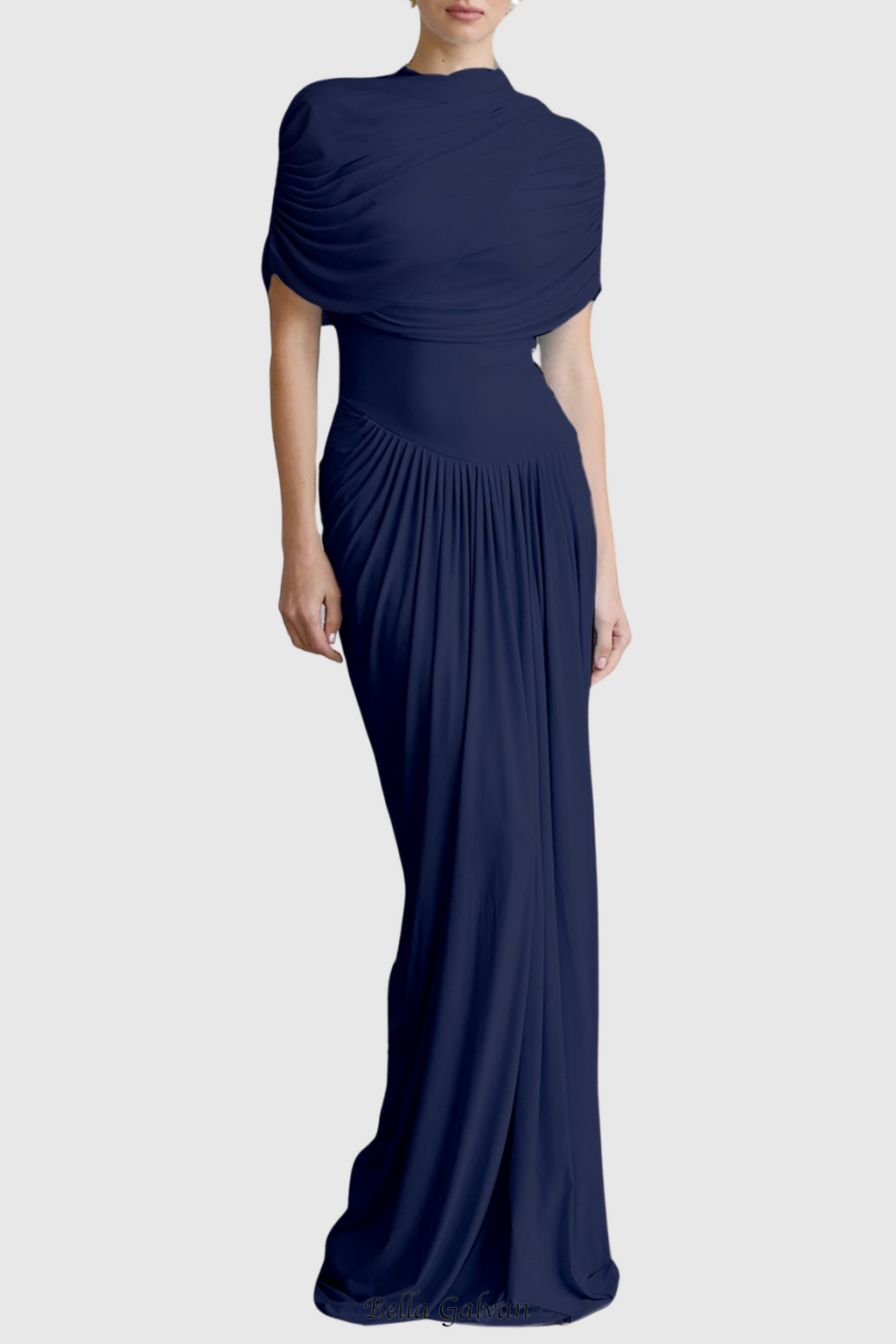 Flowering Girl Women Aakifa Asymmetric Draped Maxi Dress in Navy blue