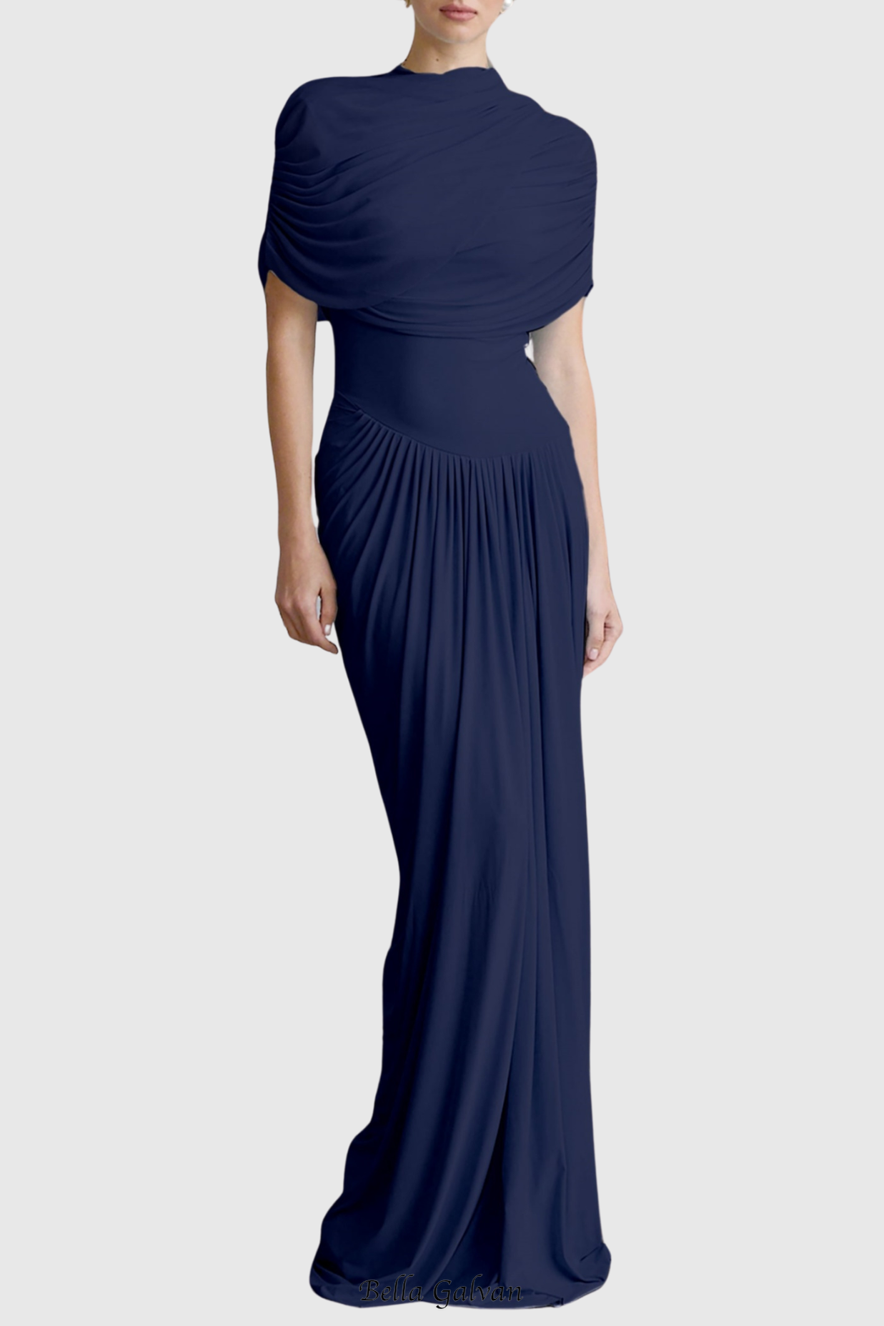 Flowering Girl Women Aakifa Asymmetric Draped Maxi Dress in Navy blue