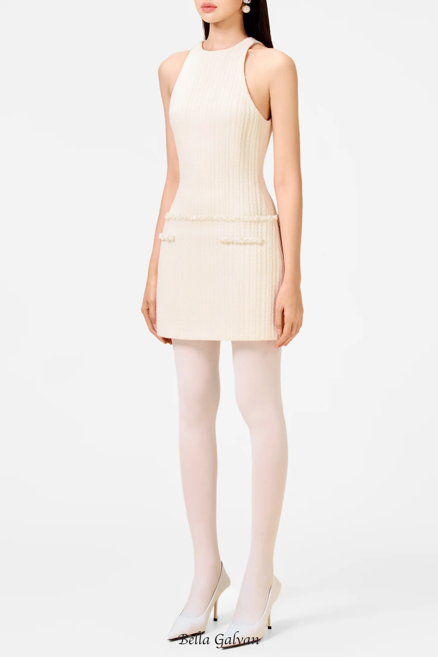 Abene Sleeveless Beaded Embellished Knit Mini Dress