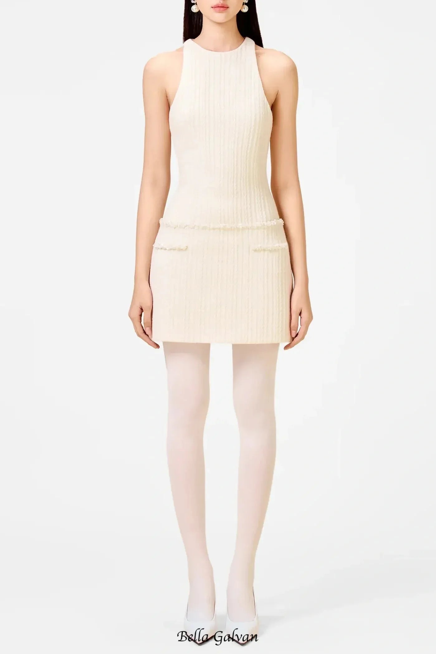 Abene Sleeveless Beaded Embellished Knit Mini Dress
