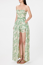 Flowering Girl Women Abetzi Floral Embroidered Shorts & Maxi Dress Set - Green