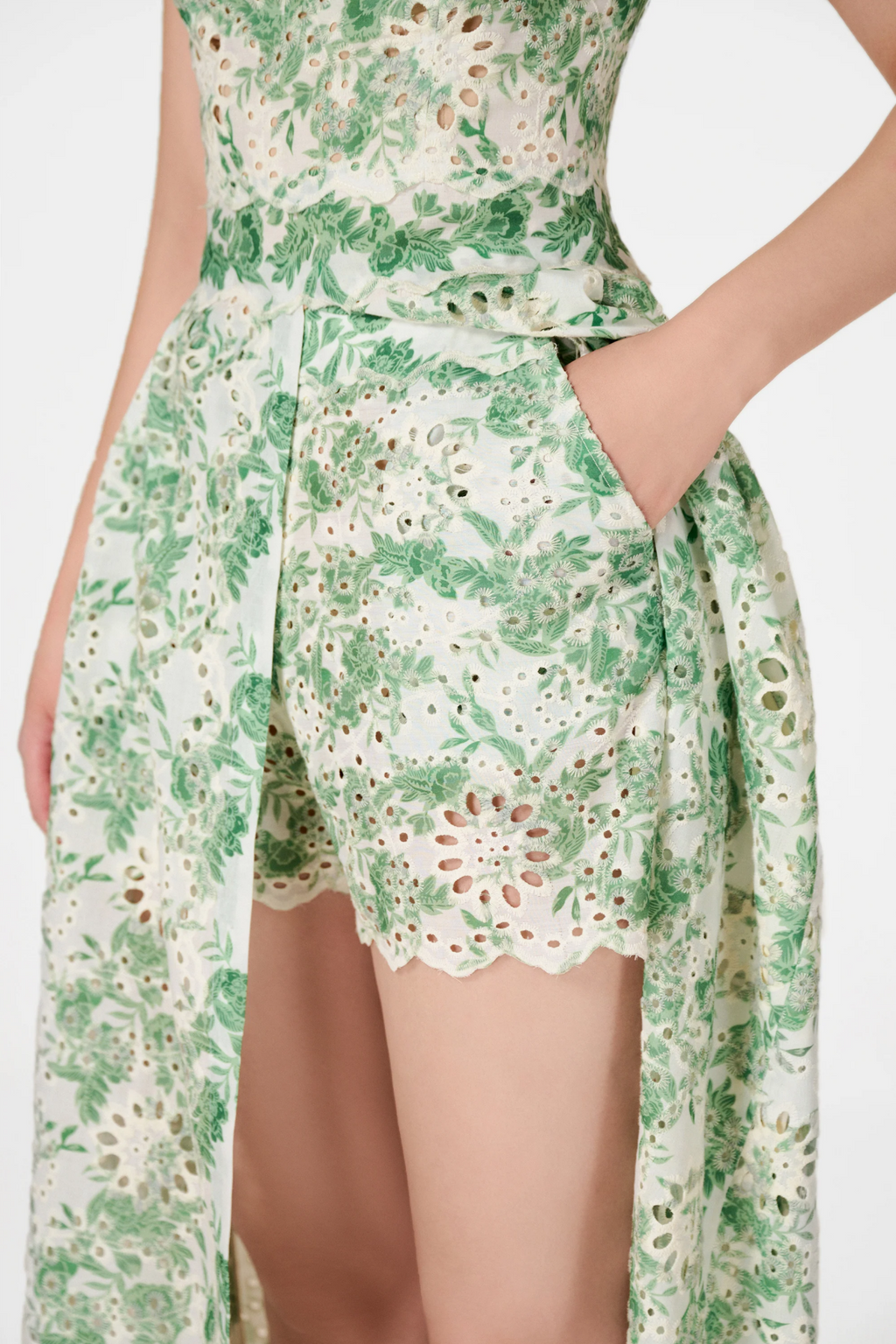Flowering Girl Women Abetzi Floral Embroidered Shorts & Maxi Dress Set - Green