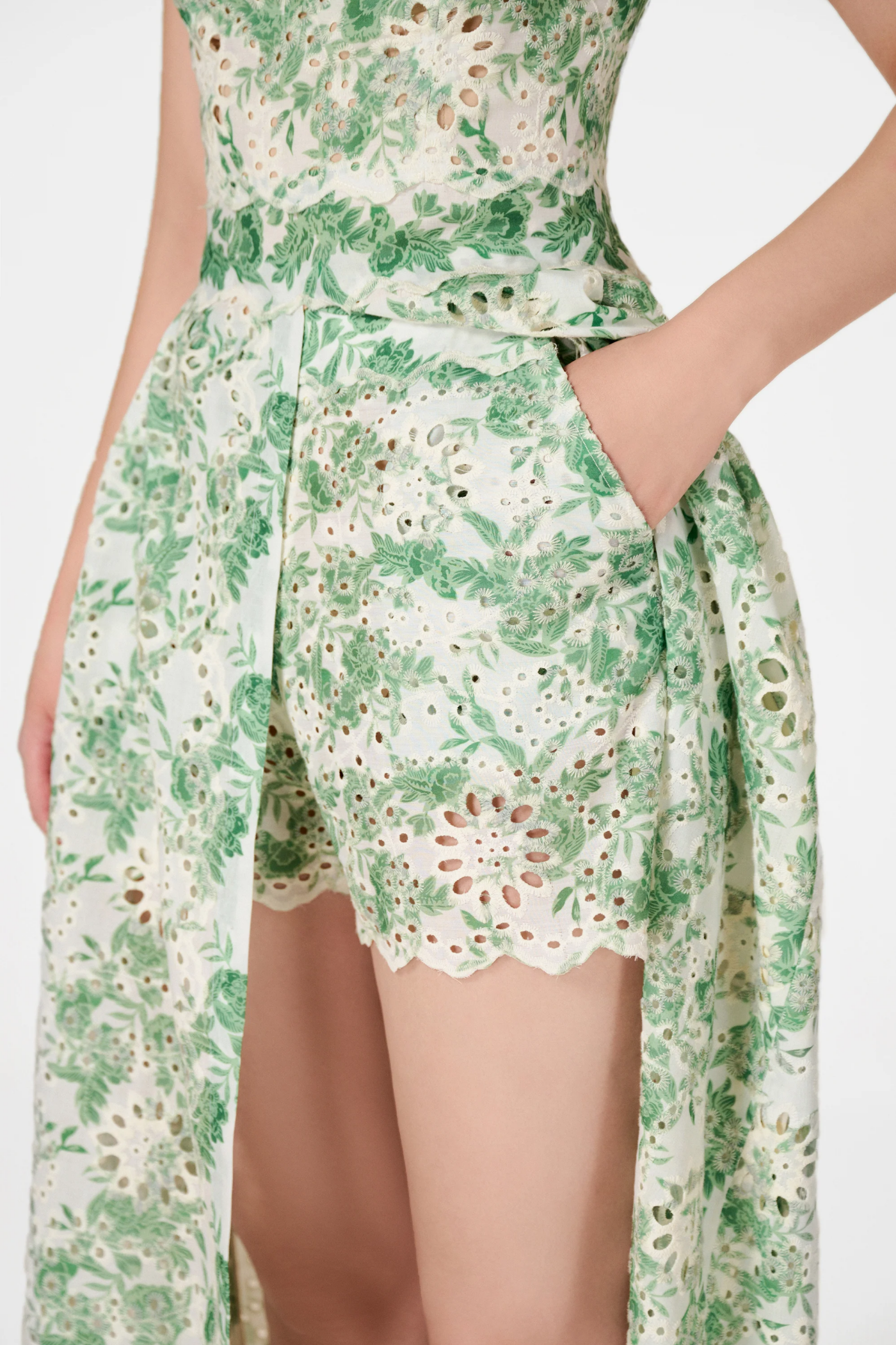 Flowering Girl Women Abetzi Floral Embroidered Shorts & Maxi Dress Set - Green