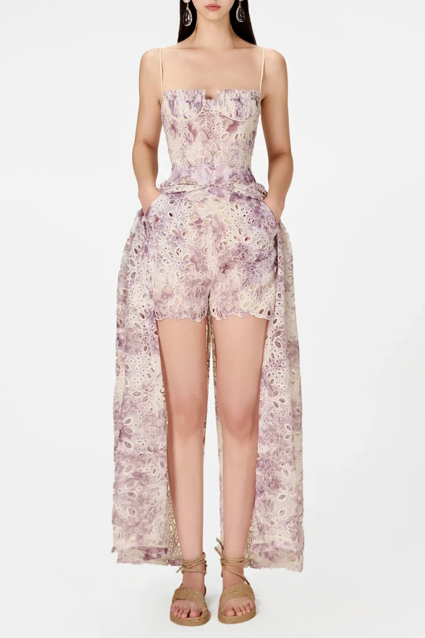 Flowering Girl Women Abetzi Floral Embroidered Shorts & Maxi Dress Set - Purple