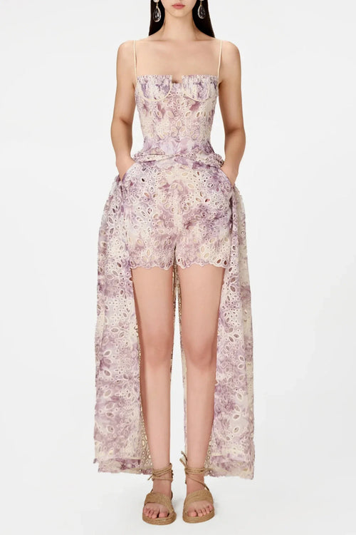 Flowering Girl Women Abetzi Floral Embroidered Shorts & Maxi Dress Set - Purple
