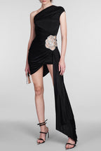 Flowering Girl Women Janett One Shoulder Floral Embellished Mini Dress - Black