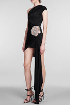 Flowering Girl Women Janett One Shoulder Floral Embellished Mini Dress - Black