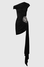 Flowering Girl Women Janett One Shoulder Floral Embellished Mini Dress - Black