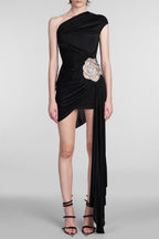 Flowering Girl Women Janett One Shoulder Floral Embellished Mini Dress - Black