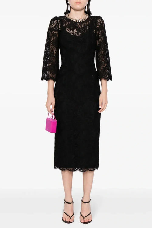 Flowering Girl Women Acotas Lace Crystal-Embellished Midi Dress - Black