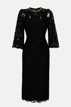 Flowering Girl Women Acotas Lace Crystal-Embellished Midi Dress - Black