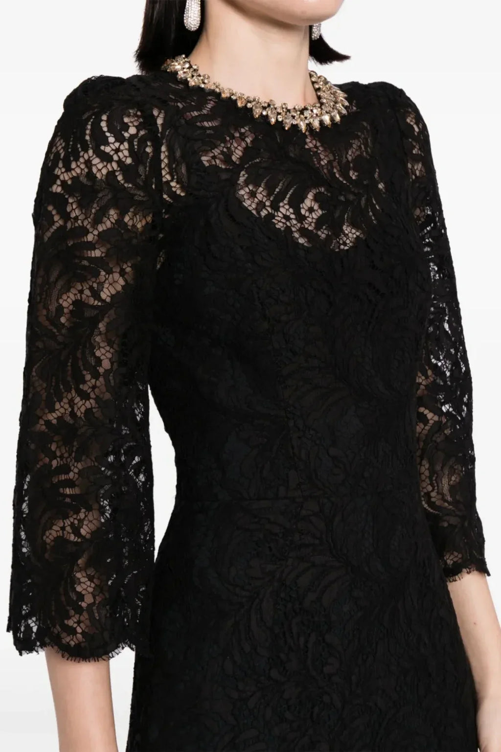 Flowering Girl Women Acotas Lace Crystal-Embellished Midi Dress - Black