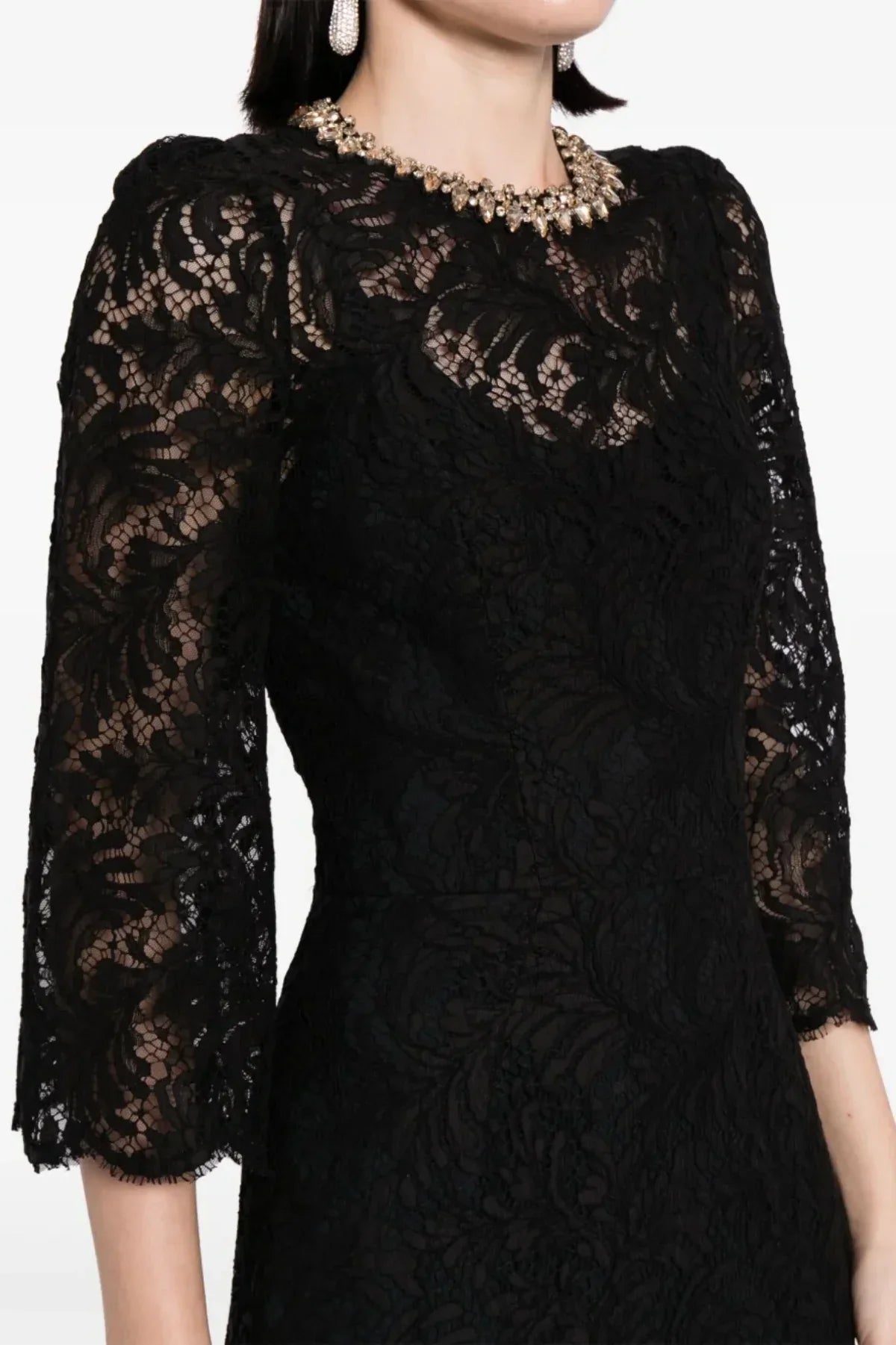 Flowering Girl Women Acotas Lace Crystal-Embellished Midi Dress - Black
