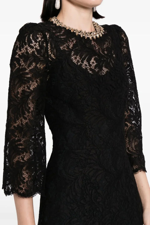 Flowering Girl Women Acotas Lace Crystal-Embellished Midi Dress - Black