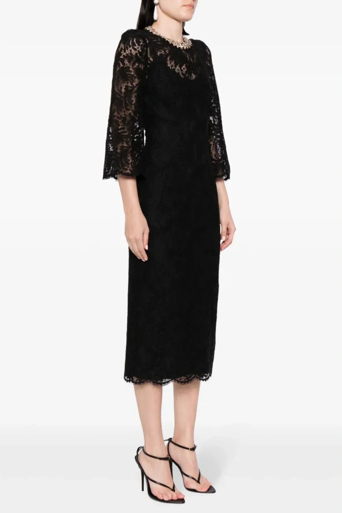 Flowering Girl Women Acotas Lace Crystal-Embellished Midi Dress - Black