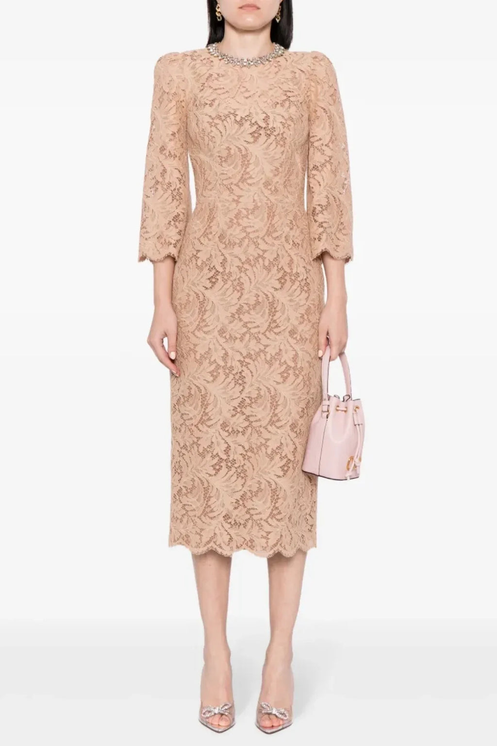 Flowering Girl Women Acotas Lace Crystal-Embellished Midi Dress - Nude