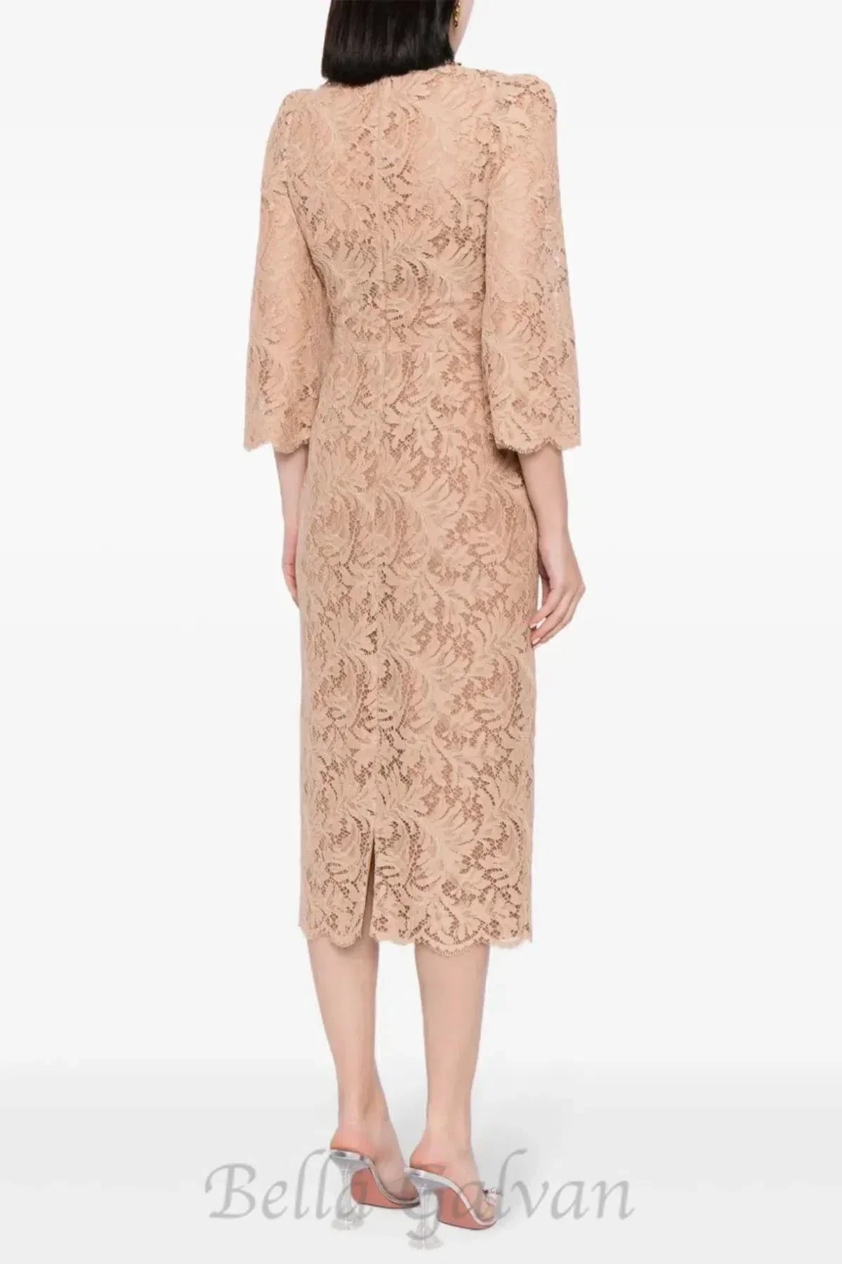 Flowering Girl Women Acotas Lace Crystal-embellished Midi Dress in Nude