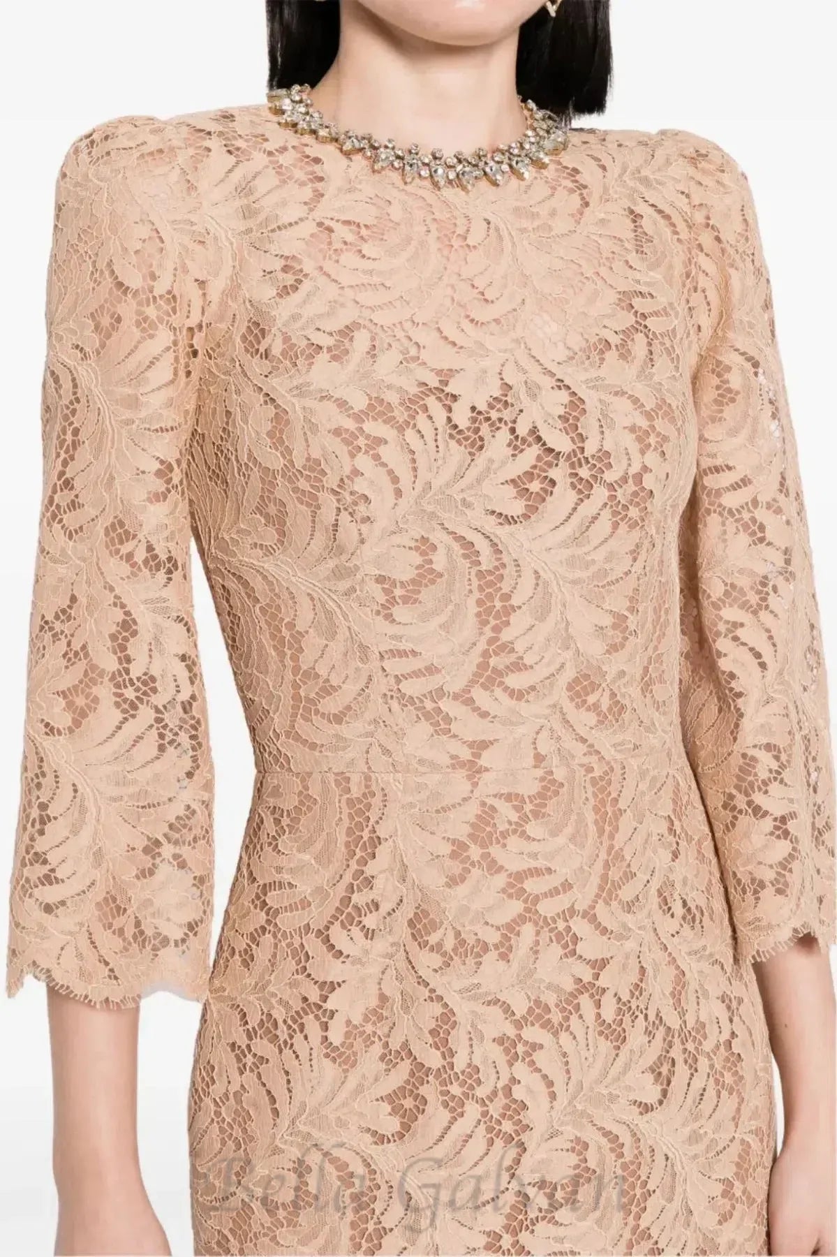 Flowering Girl Women Acotas Lace Crystal-embellished Midi Dress in Nude