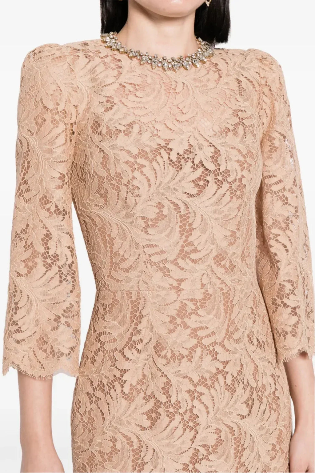 Flowering Girl Women Acotas Lace Crystal-Embellished Midi Dress - Nude