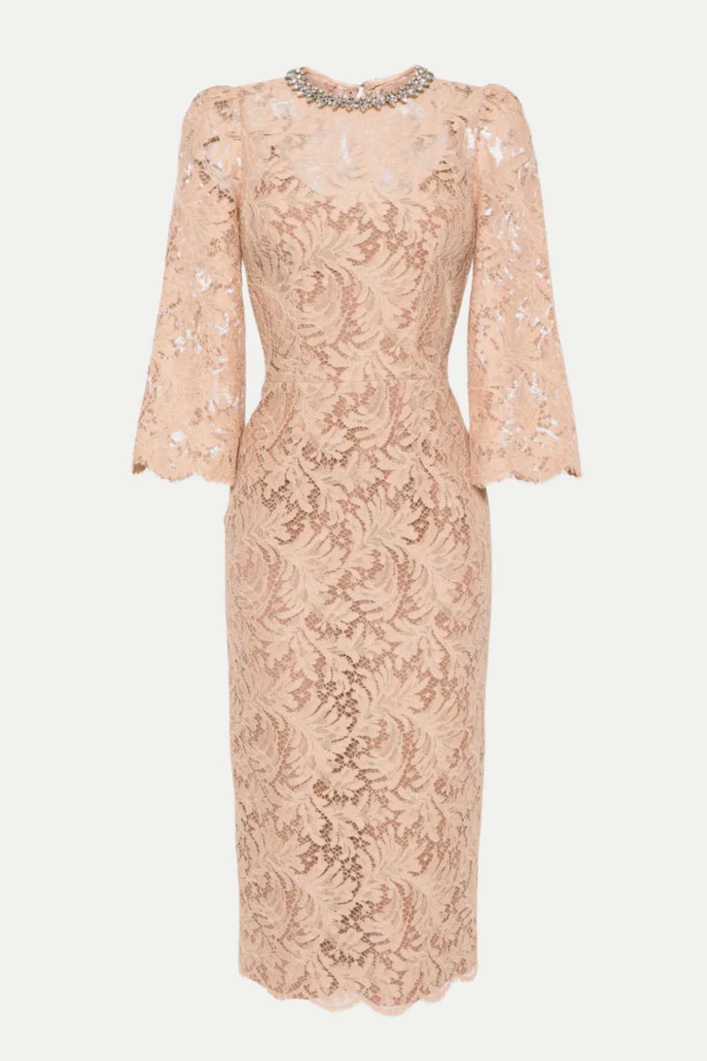 Flowering Girl Women Acotas Lace Crystal-Embellished Midi Dress - Nude