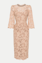 Flowering Girl Women Acotas Lace Crystal-Embellished Midi Dress - Nude
